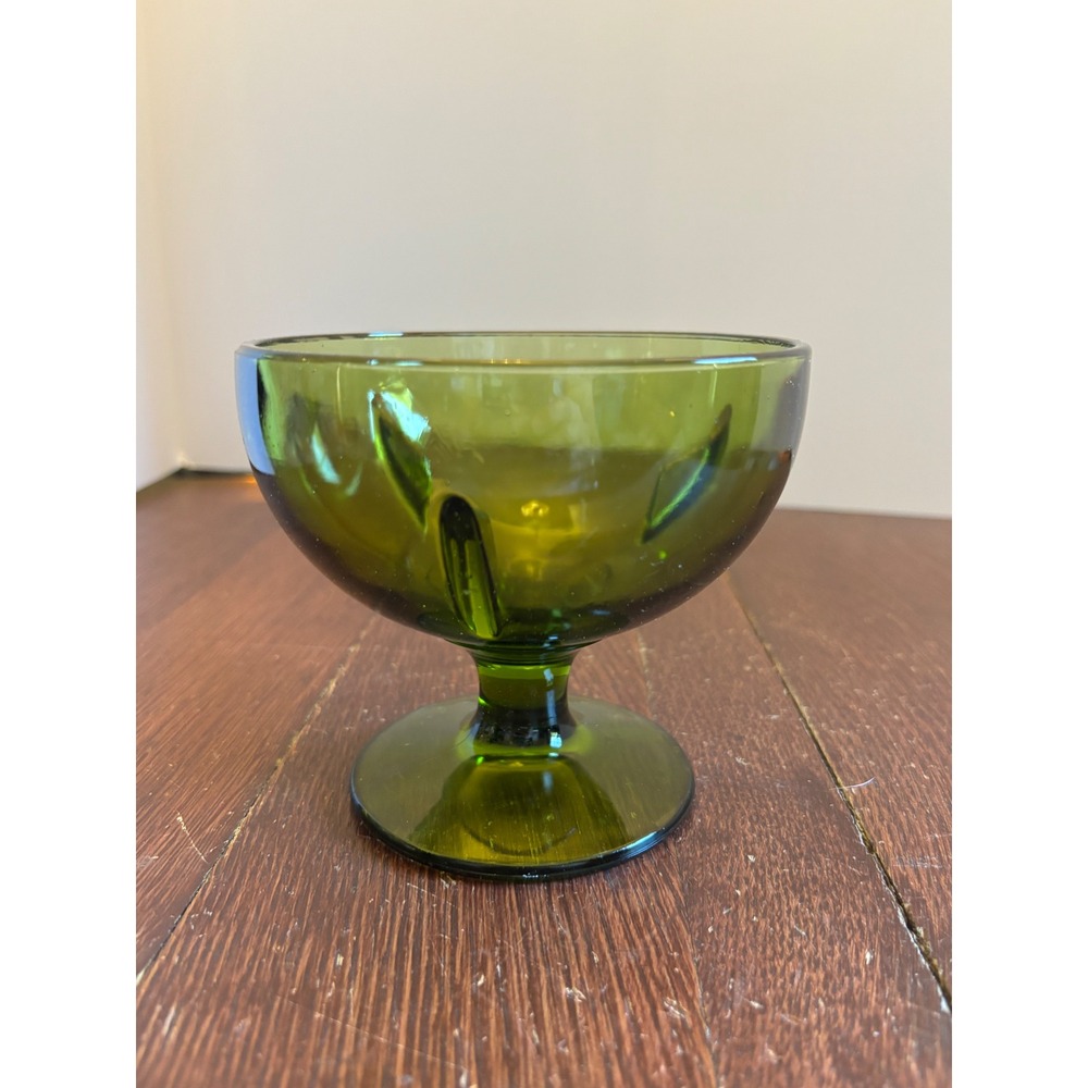 Vintage Avocado Green Glass Compote Pedestal Centerpiece Bowl 4.5" x 5.25"